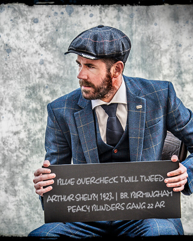 Herren-Maßanzug | 3-teiliger Anzug | blauer Overcheck-Köper | Arthur Shelby | peaky blinders