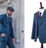 3-piece tweed suit Blue Overcheck Twill