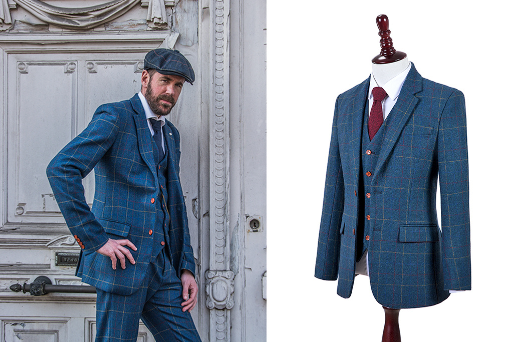 Costume pièces en tweed Sergé à carreaux bleu Shelby Brothers