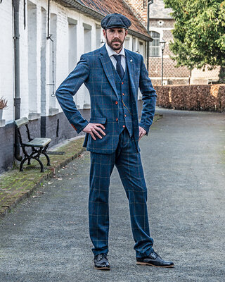Costume Tweed Bleu Sergé Surcarreaux