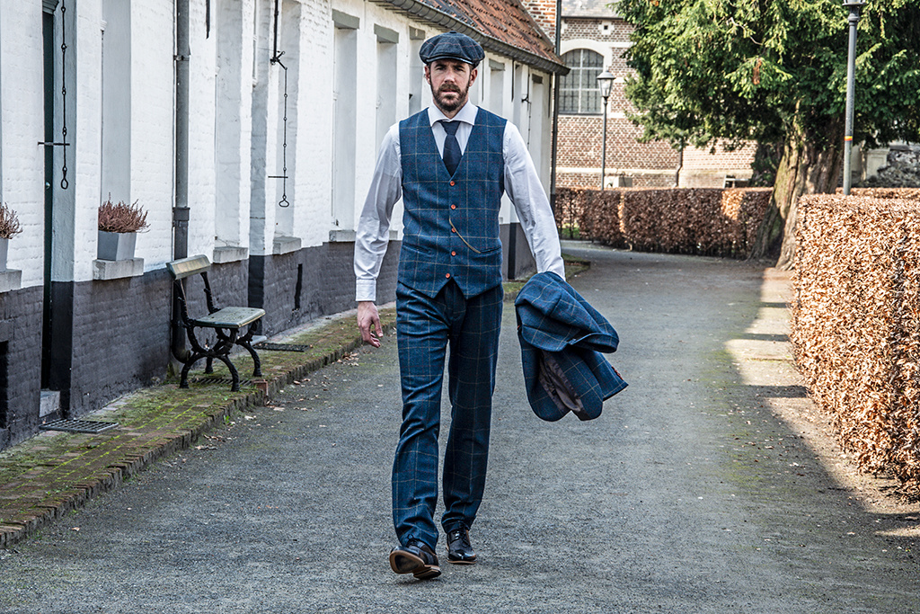 3-piece tweed suit Blue Overcheck Twill