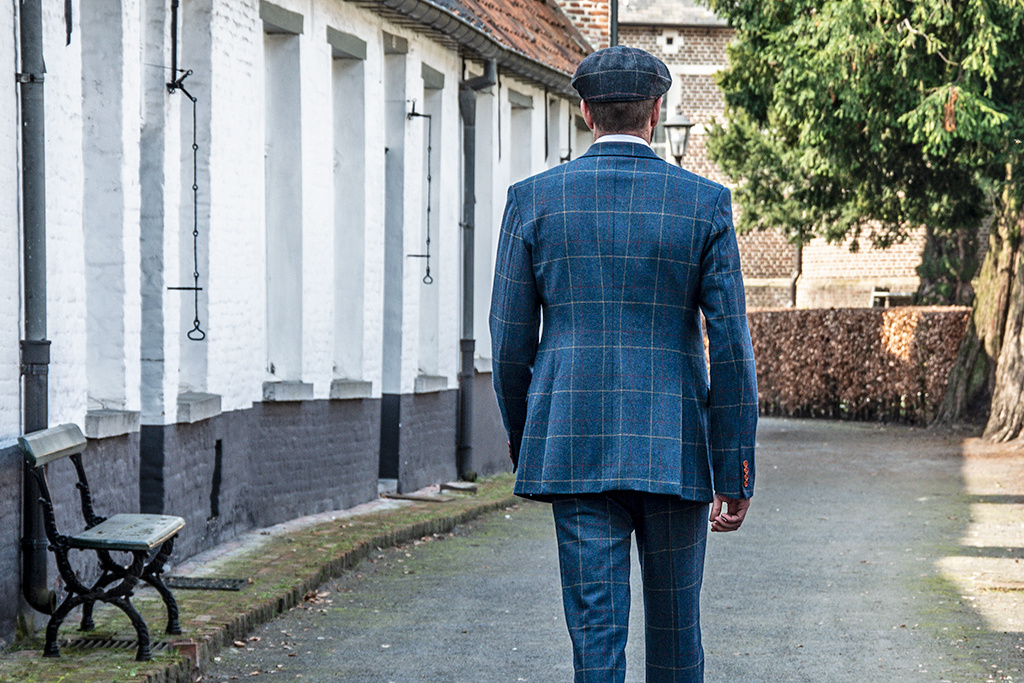 3-piece tweed suit Blue Overcheck Twill