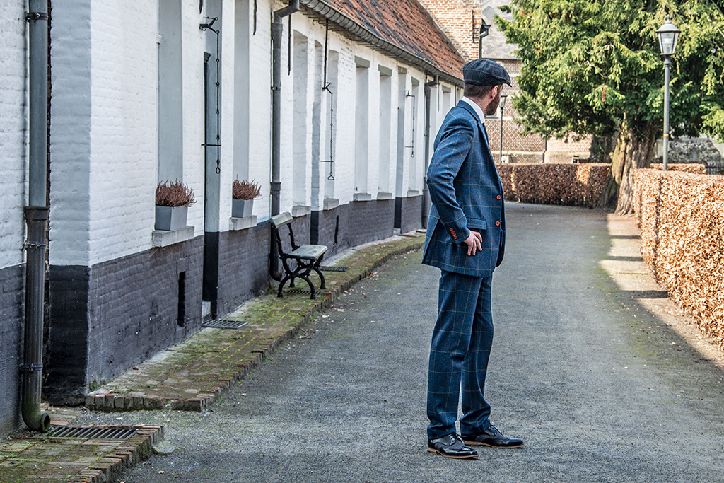 Traje de tweed de 3 piezas Azul a Cuadros de Sarga