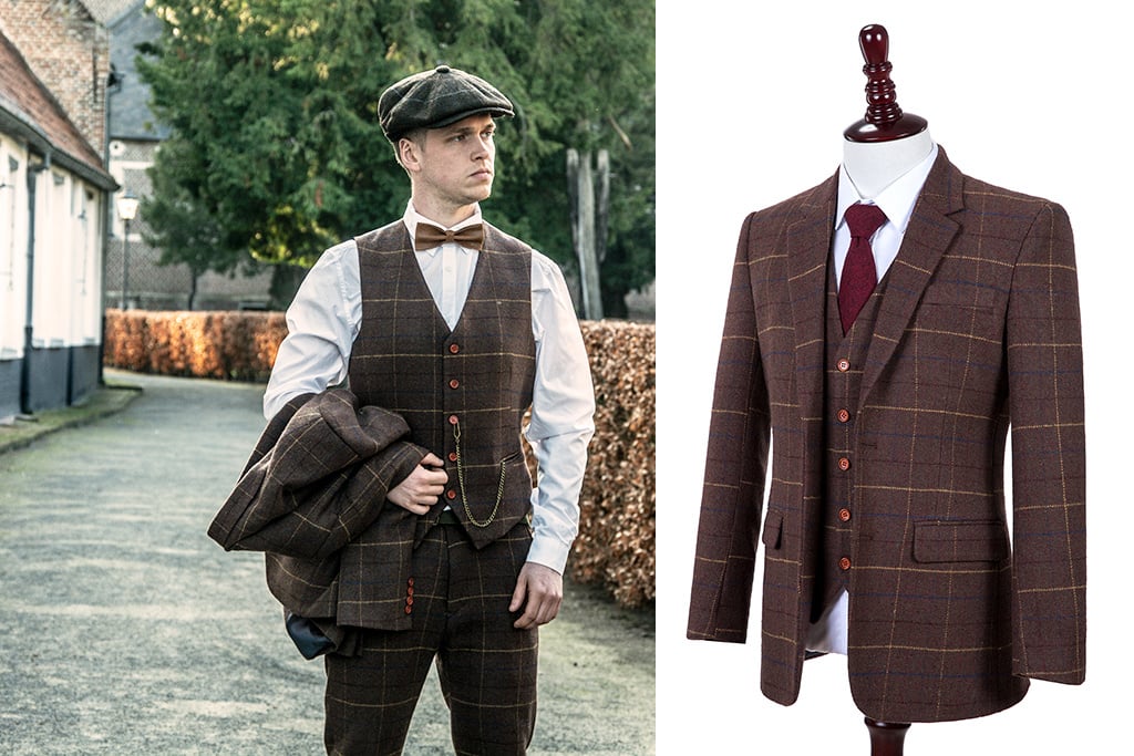 3-piece tweed suit Brown Overcheck Twill