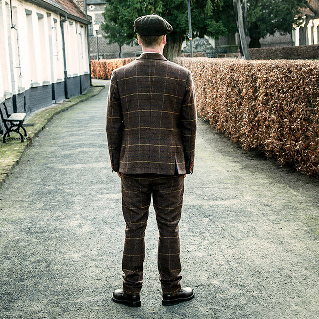 Traje sastre hombre | Traje de 3 piezas | sarga overcheck marron | Arthur Shelby | peaky blinders