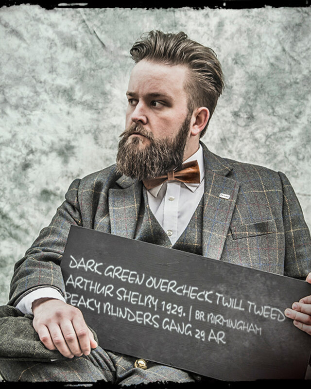 Men's tailored suit | 3-piece suit | dark green overcheck twill | Arthur Shelby | peaky blinders