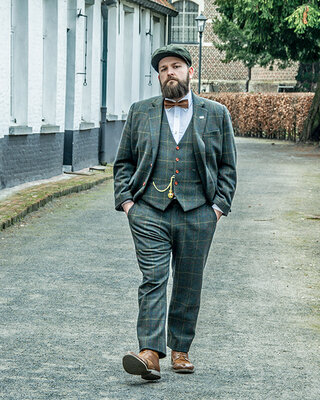 Costume Tweed Vert Sergé Surcarreaux