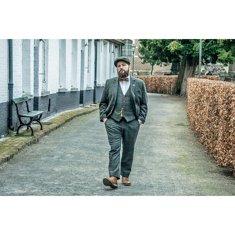 Costume sur mesure pour homme | costume 3 pièces | sergé à carreaux vert foncé | Arthur Shelby | oeillères en forme de pics