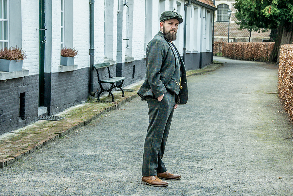 3-piece tweed suit  Dark Green Overcheck Twill