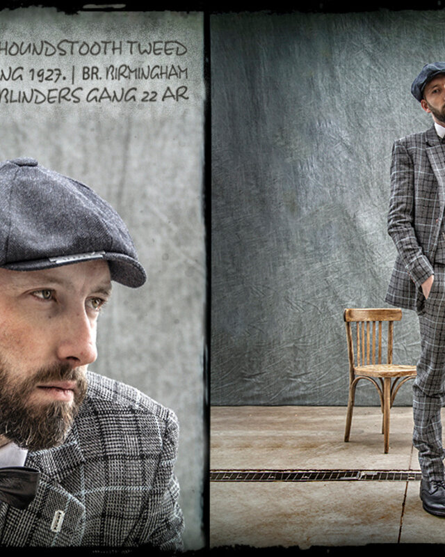 Men's tailored suit | 3-piece suit | grey/ sky blue Pied-de-poule | Danny Whizz-Bang | peaky blinders