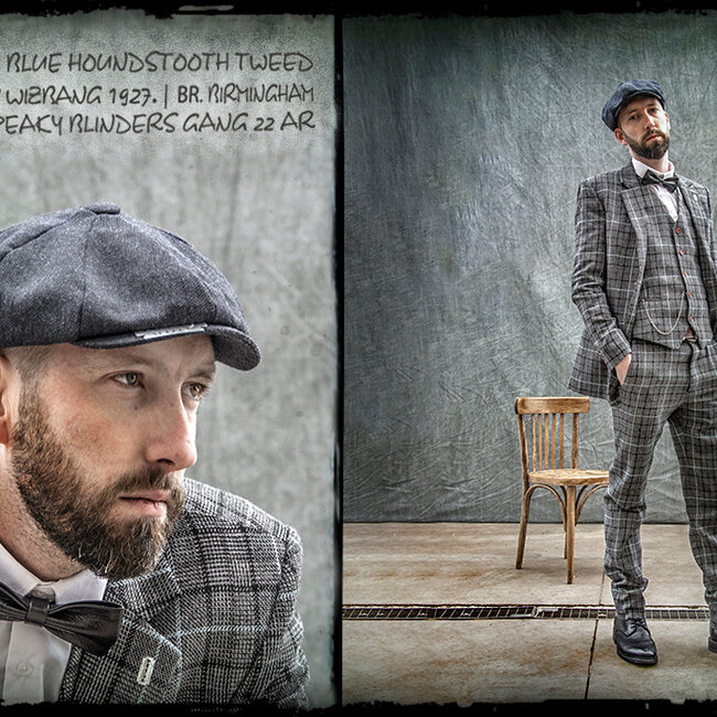 Costume sur mesure pour homme | costume 3 pièces | gris/bleu ciel Pied-de-poule | Danny Whizz-Bang | peaky blinders