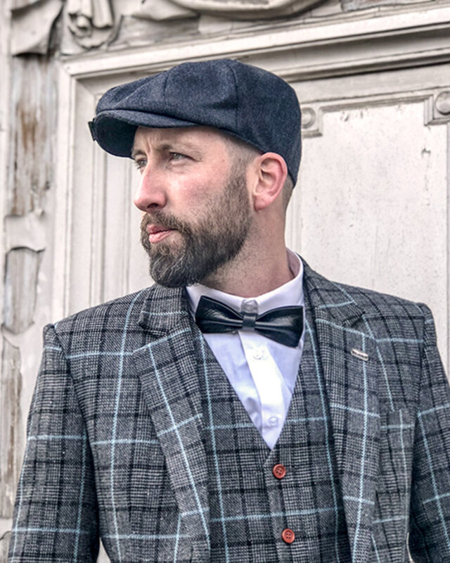 Maatpak voor heren | 3-delig pak | grijs/hemelblauw Pied-de-poule | Danny Whizz-Bang | peaky blinders