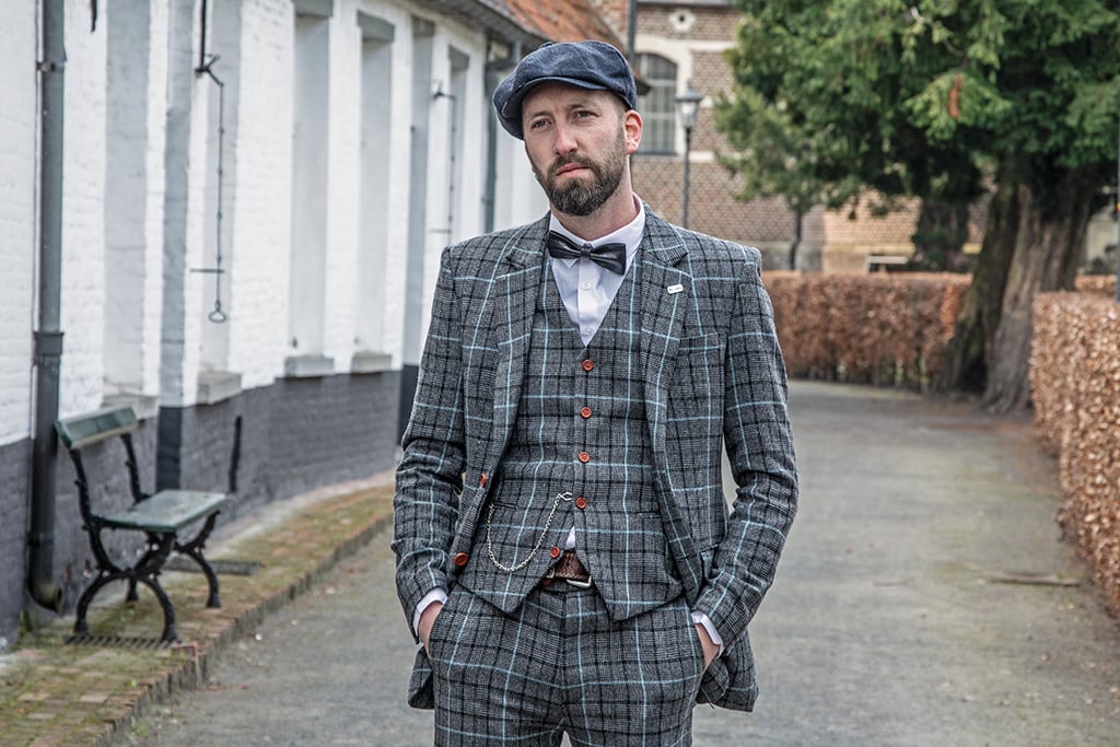 3-piece tweed suit Grey Sky Blue Houndstooth