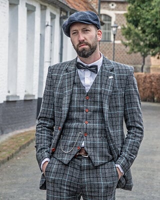 Tweed Suit Grey Houndstooth Plaid