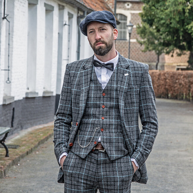 Costume sur mesure pour homme | costume 3 pièces | gris/bleu ciel Pied-de-poule | Danny Whizz-Bang | peaky blinders
