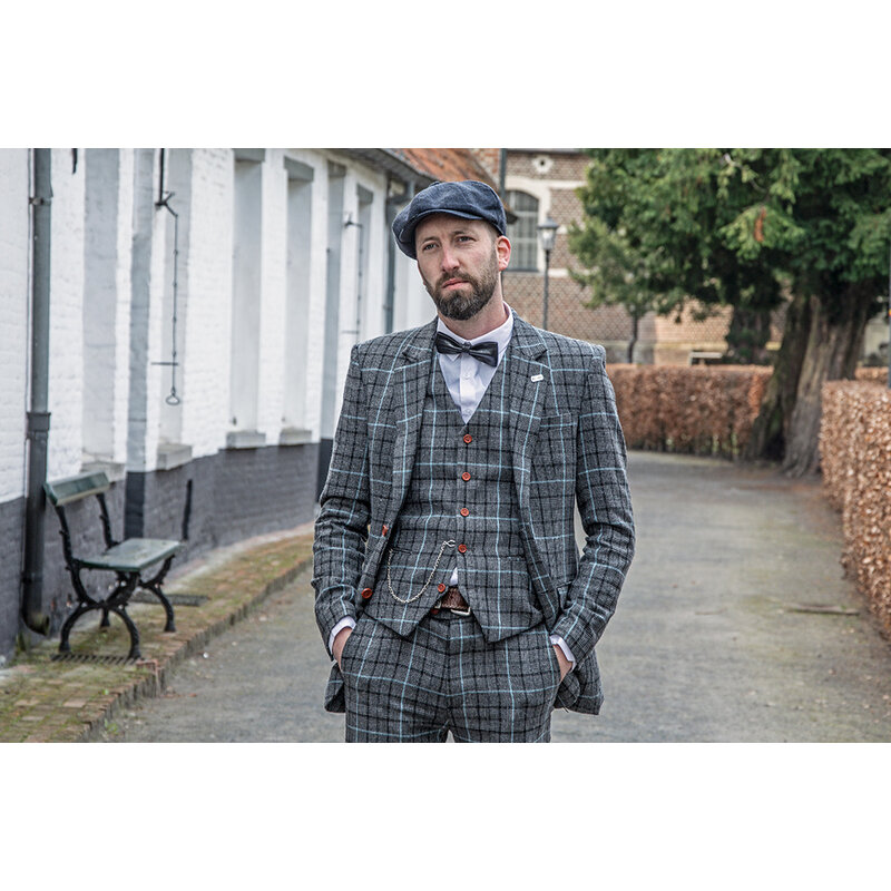 Costume sur mesure pour homme | costume 3 pièces | gris/bleu ciel Pied-de-poule | Danny Whizz-Bang | peaky blinders