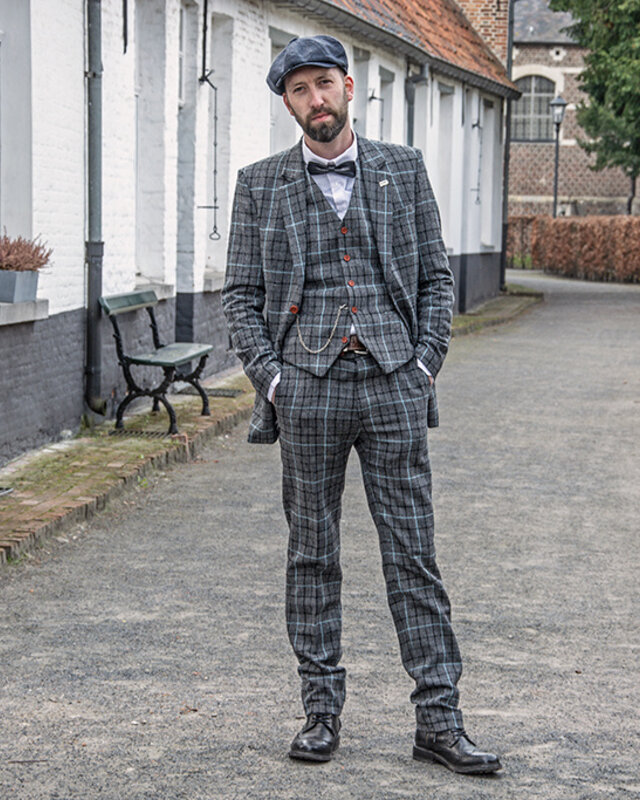 Men's tailored suit | 3-piece suit | grey/ sky blue Pied-de-poule | Danny Whizz-Bang | peaky blinders