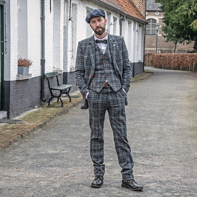 Costume sur mesure pour homme | costume 3 pièces | gris/bleu ciel Pied-de-poule | Danny Whizz-Bang | peaky blinders