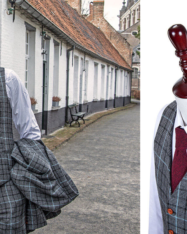 Men's tailored suit | 3-piece suit | grey/ sky blue Pied-de-poule | Danny Whizz-Bang | peaky blinders