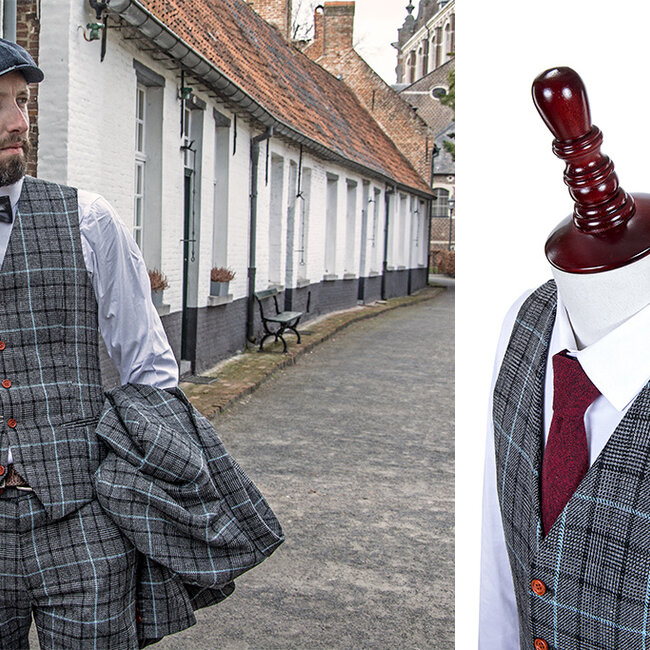 Costume sur mesure pour homme | costume 3 pièces | gris/bleu ciel Pied-de-poule | Danny Whizz-Bang | peaky blinders