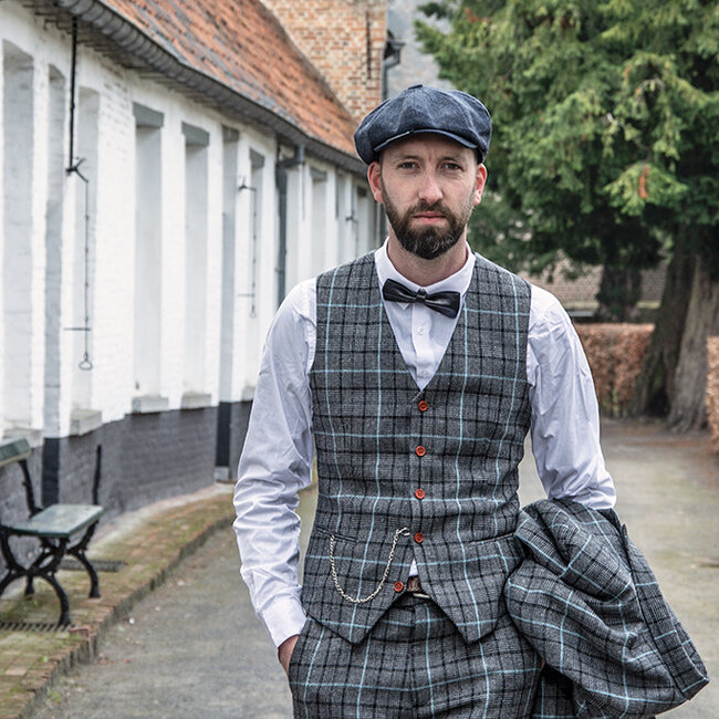 Costume sur mesure pour homme | costume 3 pièces | gris/bleu ciel Pied-de-poule | Danny Whizz-Bang | peaky blinders