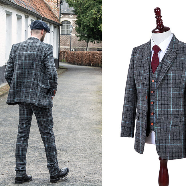Costume sur mesure pour homme | costume 3 pièces | gris/bleu ciel Pied-de-poule | Danny Whizz-Bang | peaky blinders