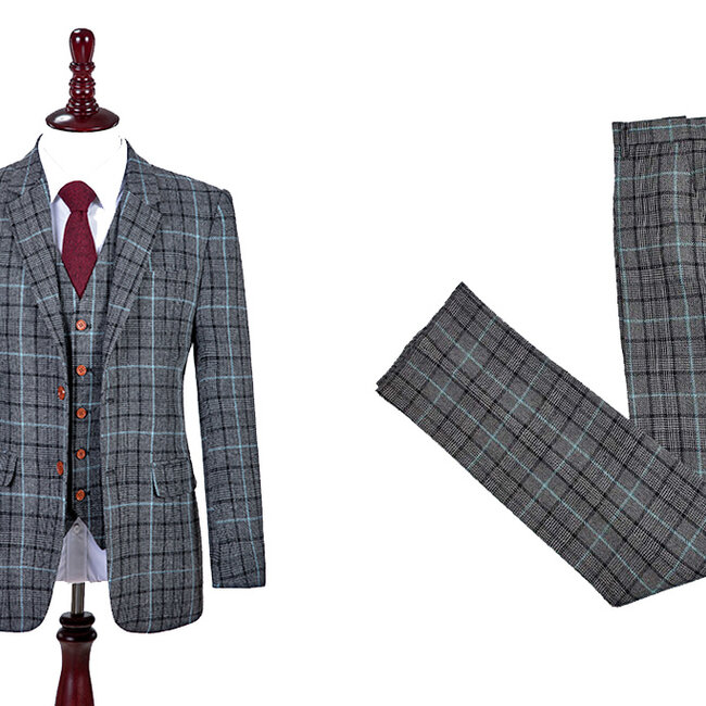 Costume sur mesure pour homme | costume 3 pièces | gris/bleu ciel Pied-de-poule | Danny Whizz-Bang | peaky blinders