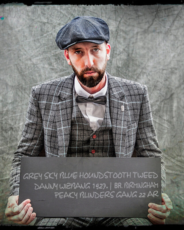 Men's tailored suit | 3-piece suit | grey/ sky blue Pied-de-poule | Danny Whizz-Bang | peaky blinders