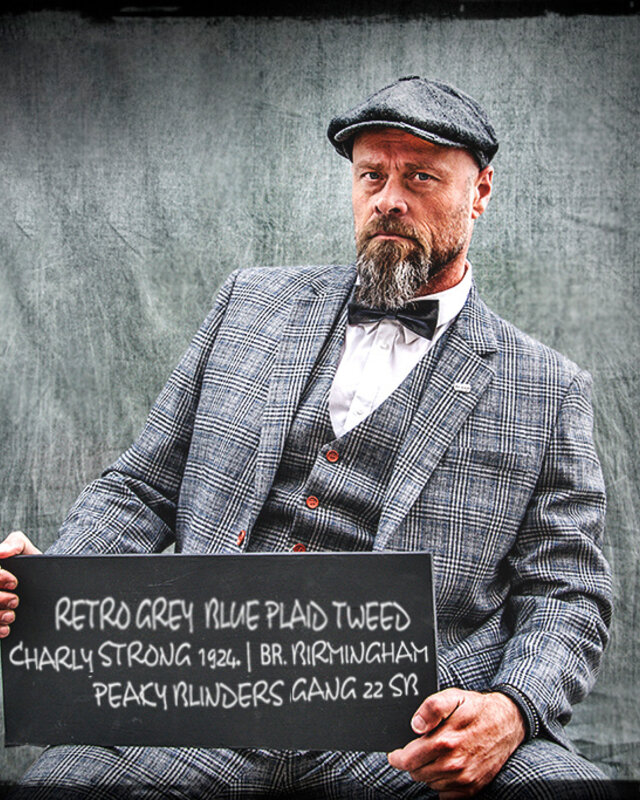 Maatpak voor heren | 3-delig pak | grijs/blauw plaid | Charlie Strong | peaky blinders