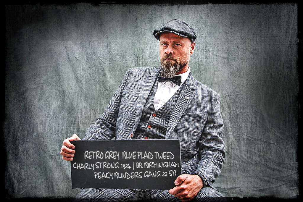Traje sastre hombre | Traje 3 piezas | cuadros grises/azules | Charlie Strong | peaky blinders