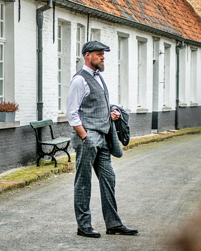 Maatpak voor heren | 3-delig pak | grijs/blauw plaid | Charlie Strong | peaky blinders