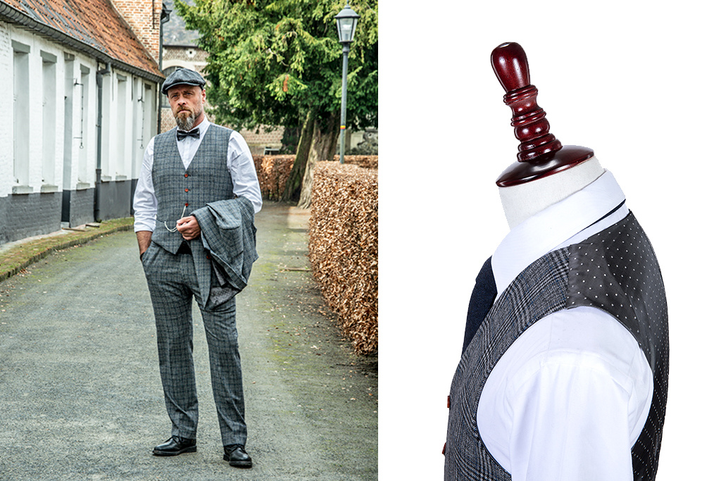 Traje sastre hombre | Traje 3 piezas | cuadros grises/azules | Charlie Strong | peaky blinders