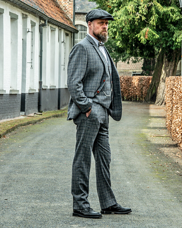 Costume sur mesure pour homme | costume 3 pièces | gris/bleu à carreaux | Charlie Strong | peaky blinders