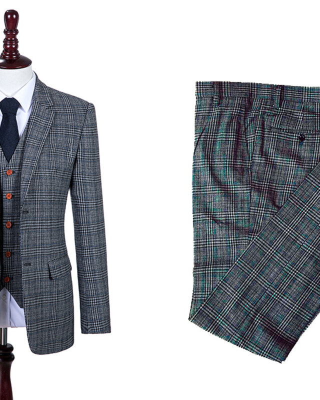 Men's tailored suit | 3-piece suit | grey/blue plaid | Charlie Strong | peaky blinders
