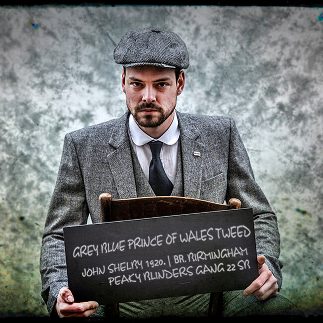 Herren Maßanzug | 3-teiliger Anzug | grauer Prince of Wales | john shelby | peaky blinders