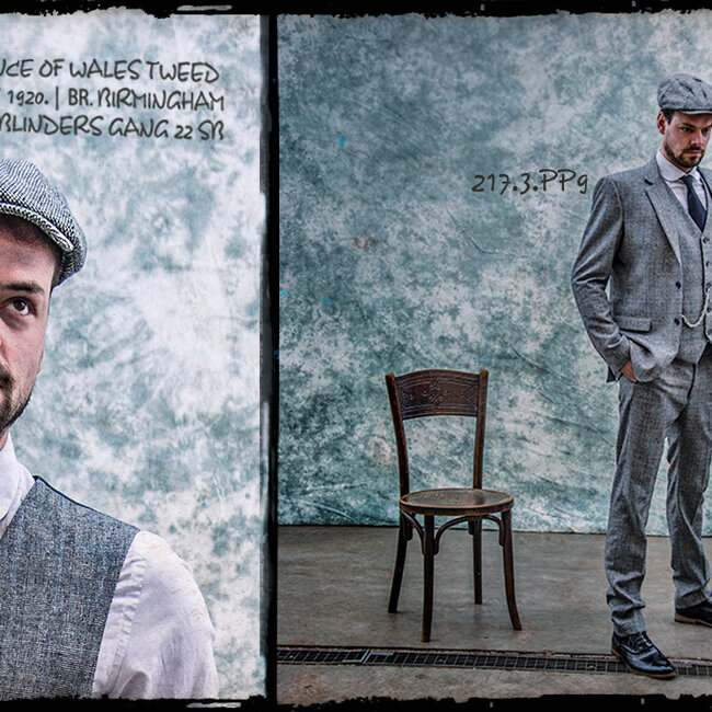 Herren Maßanzug | 3-teiliger Anzug | grauer Prince of Wales | john shelby | peaky blinders