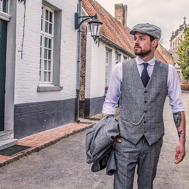Herren Maßanzug | 3-teiliger Anzug | grauer Prince of Wales | john shelby | peaky blinders