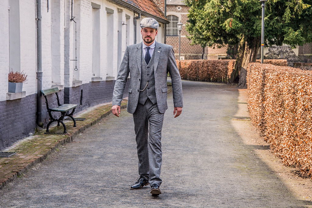 Traje de tweed de 3 piezas Gris Azul Príncipe de Gales