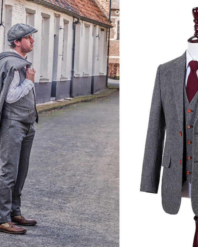 Traje sastre hombre | Traje 3 piezas | Barleycorn gris | Finn Shelby | Peaky Blinders