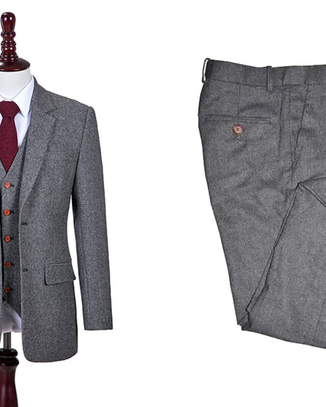 Traje sastre hombre | Traje 3 piezas | Barleycorn gris | Finn Shelby | Peaky Blinders