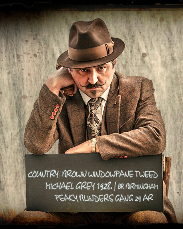 Men's tailored suit | 3-piece suit | brown Windowpane tweed | Michael Gray | Peaky Blinders