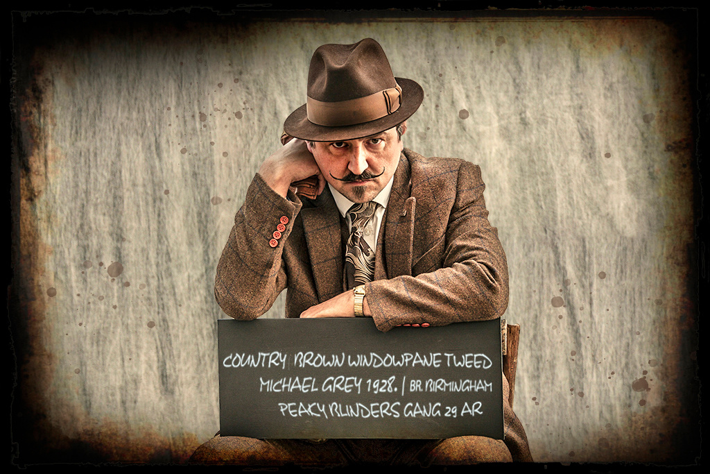 Men's tailored suit | 3-piece suit | brown Windowpane tweed | Michael Gray | Peaky Blinders