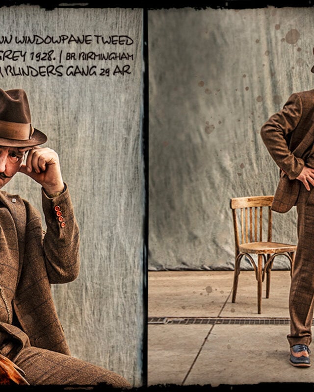 Men's tailored suit | 3-piece suit | brown Windowpane tweed | Michael Gray | Peaky Blinders