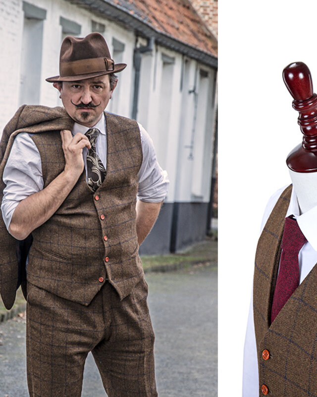 Men's tailored suit | 3-piece suit | brown Windowpane tweed | Michael Gray | Peaky Blinders