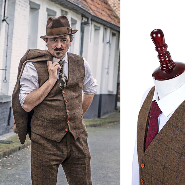 Men's tailored suit | 3-piece suit | brown Windowpane tweed | Michael Gray | Peaky Blinders