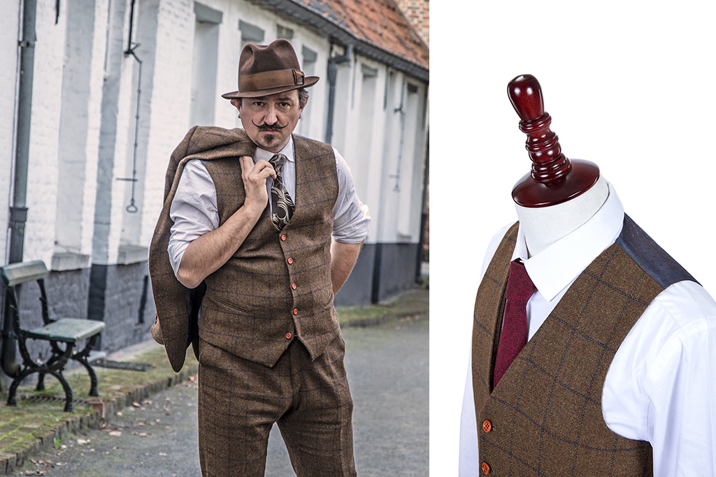 Men's tailored suit | 3-piece suit | brown Windowpane tweed | Michael Gray | Peaky Blinders