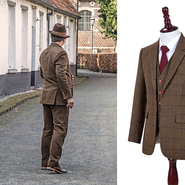 Costume sur mesure pour homme | costume 3 pièces | tweed Windowpane marron | Michael Gray | Peaky Blinders