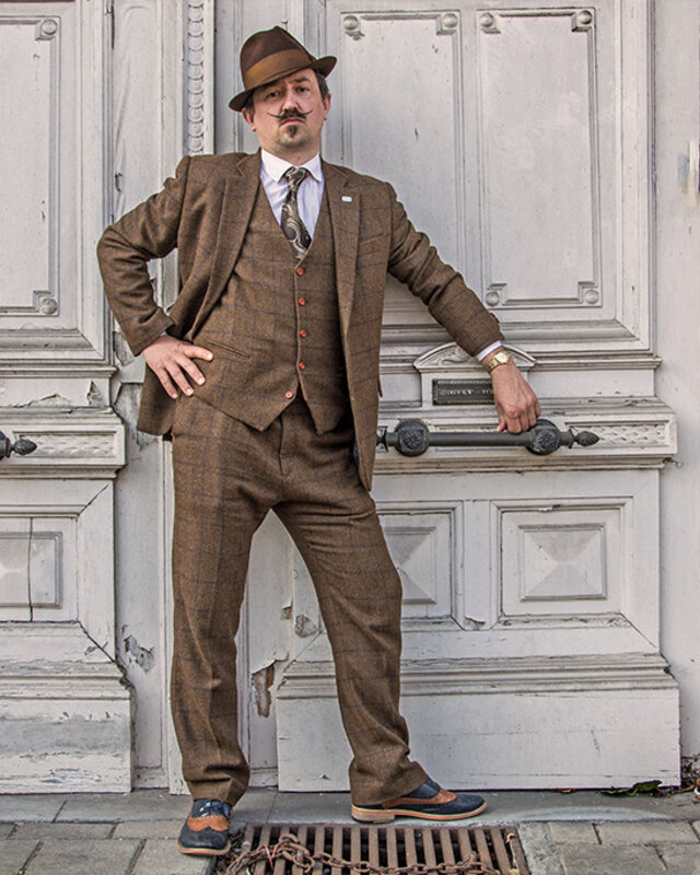 Herren Maßanzug | 3-teiliger Anzug | brauner Windowpane Tweed | Michael Gray | Peaky Blinders
