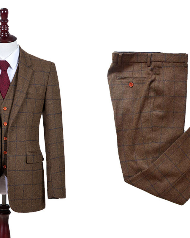 Men's tailored suit | 3-piece suit | brown Windowpane tweed | Michael Gray | Peaky Blinders