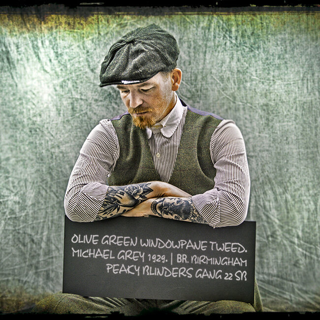 Maatpak voor heren | 3-delig pak | olijfgroen Windowpane tweed | Michael Gray | Peaky Blinders